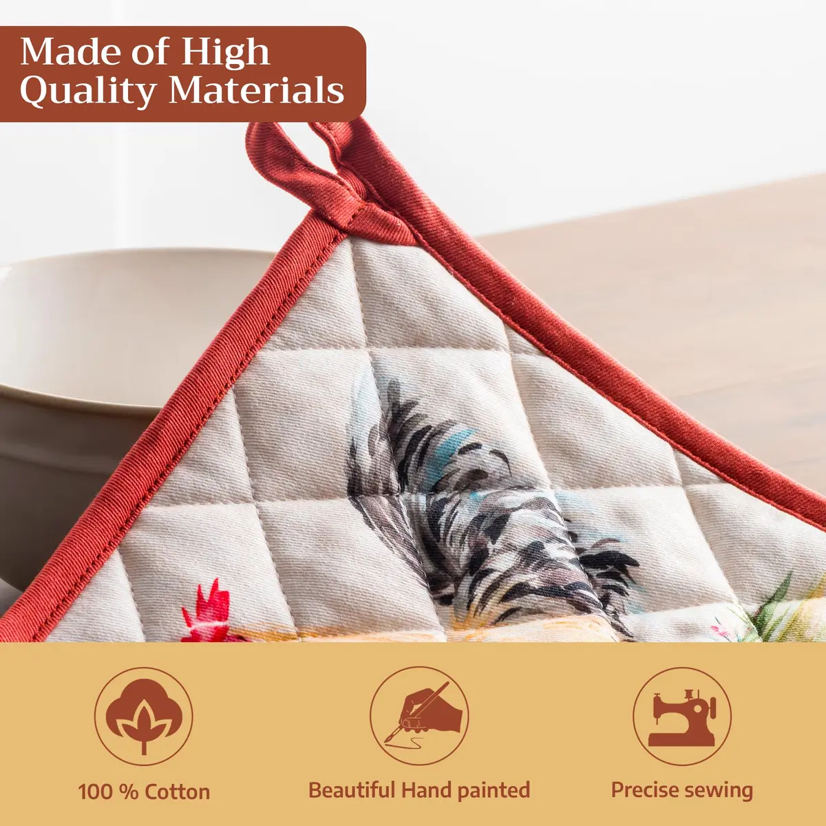 Maison d' Hermine Pot Holders 8" x 8" | 100% Quilted Cotton, European Design, Made in India - view 3