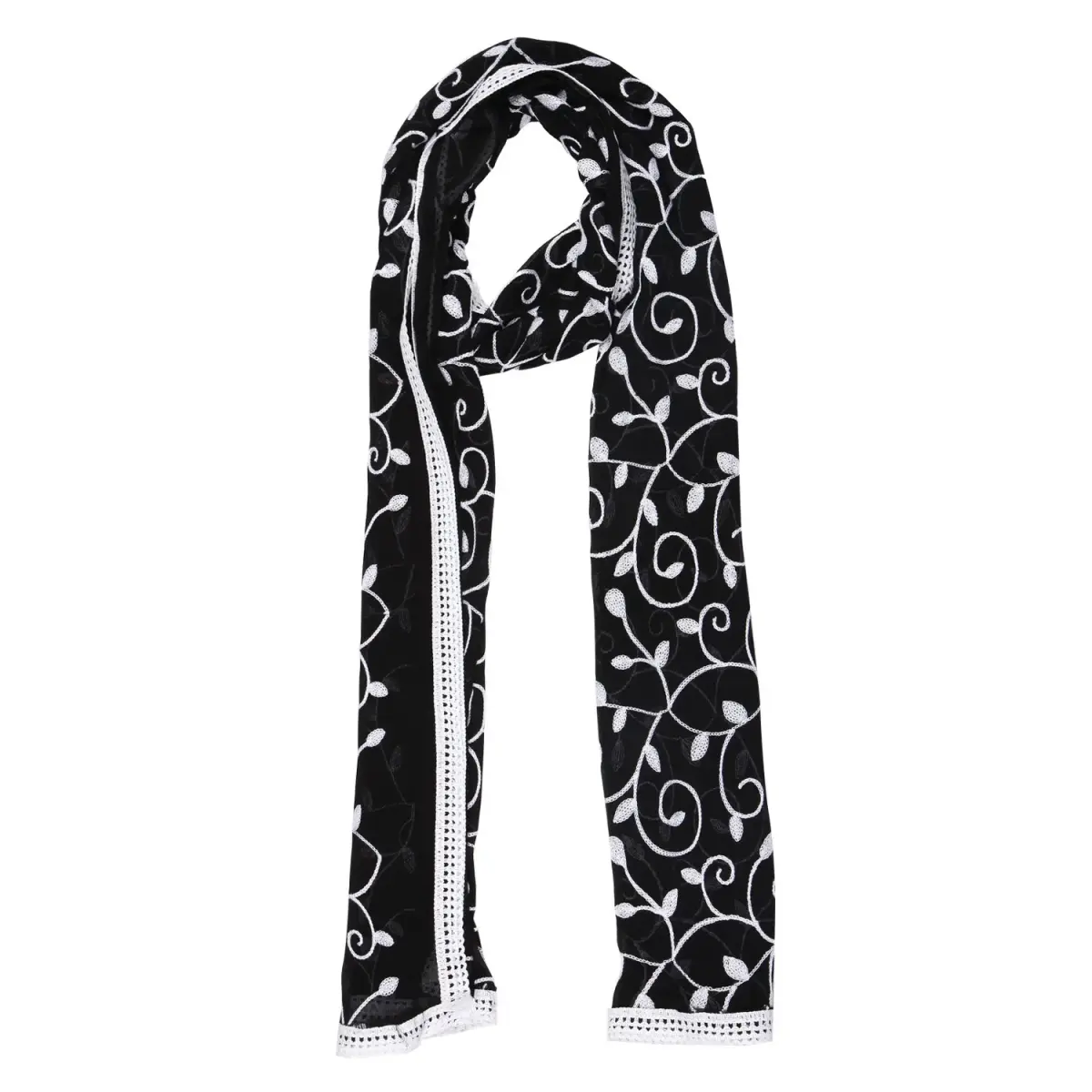 DUPATTA BAZAAR Embroidered Chiffon Dupatta 93x42 inch | White on Black - view 4