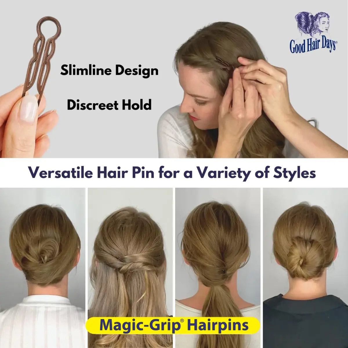 Good Hair Days Magic-Grip Hairpins, 10 Styling U-Pins for Strong Hold | Flexible Plastic for All Hair Types - view 5