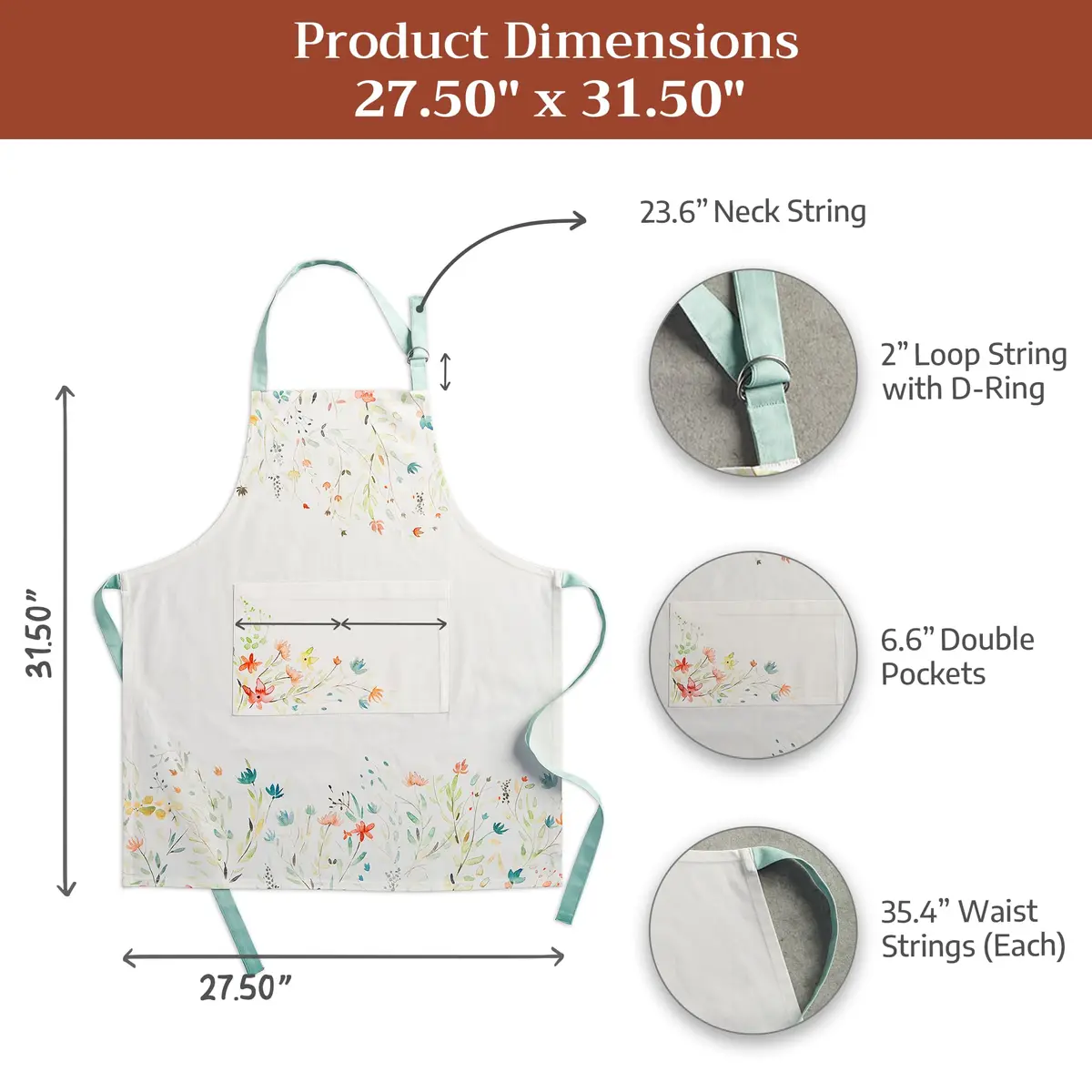 Maison d' Hermine Aprons for women with Pocket 100% Cotton | Stylish European Motifs, Full Coverage - view 7