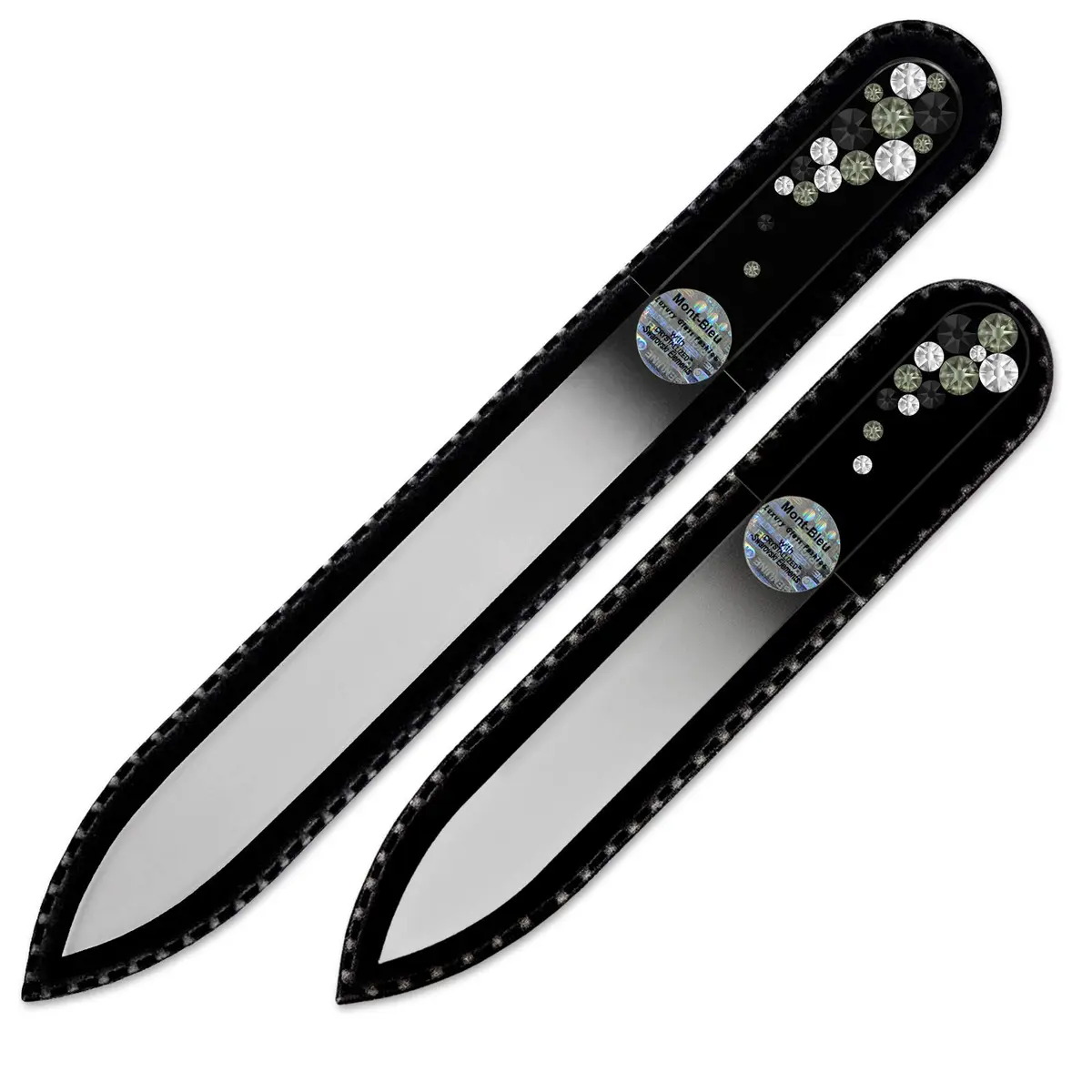 Mont Bleu Set of 2 Black Glass Nail Files with Crystals | Fine Grit for Natural Nails - main product image