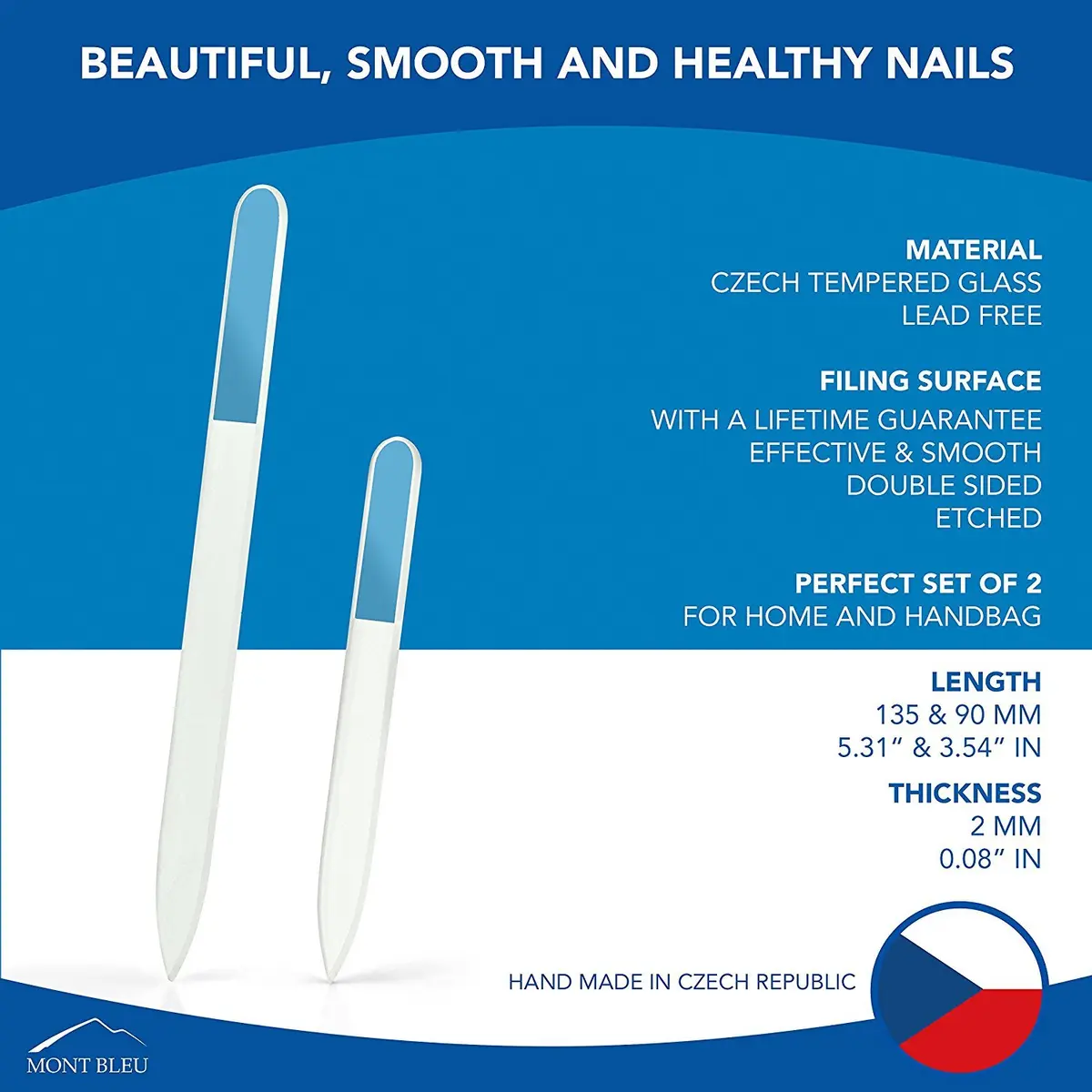 Mont Bleu Set of 2 Black Glass Nail Files with Crystals | Fine Grit for Natural Nails - view 2