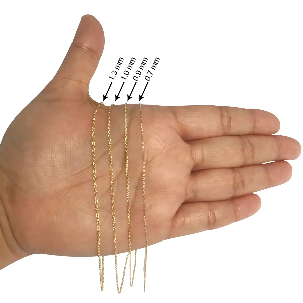 Kooljewelry Solid 10K Yellow Gold Rope Chain Necklace 0.7 mm (0.0275 in) | Polished Finish - view 3
