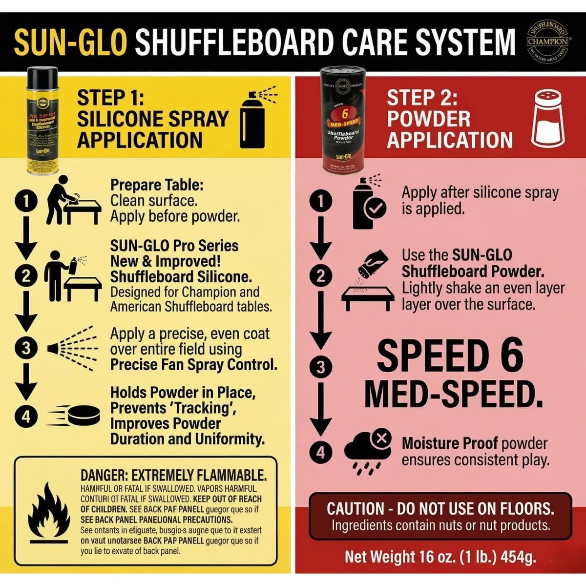 Sun-Glo Shuffleboard Maintenance Bundle: Speed 6 Medium Speed Powder Wax (16 oz) & Silicone Spray (12 oz) | Complete Care Kit for Small Tables - view 6