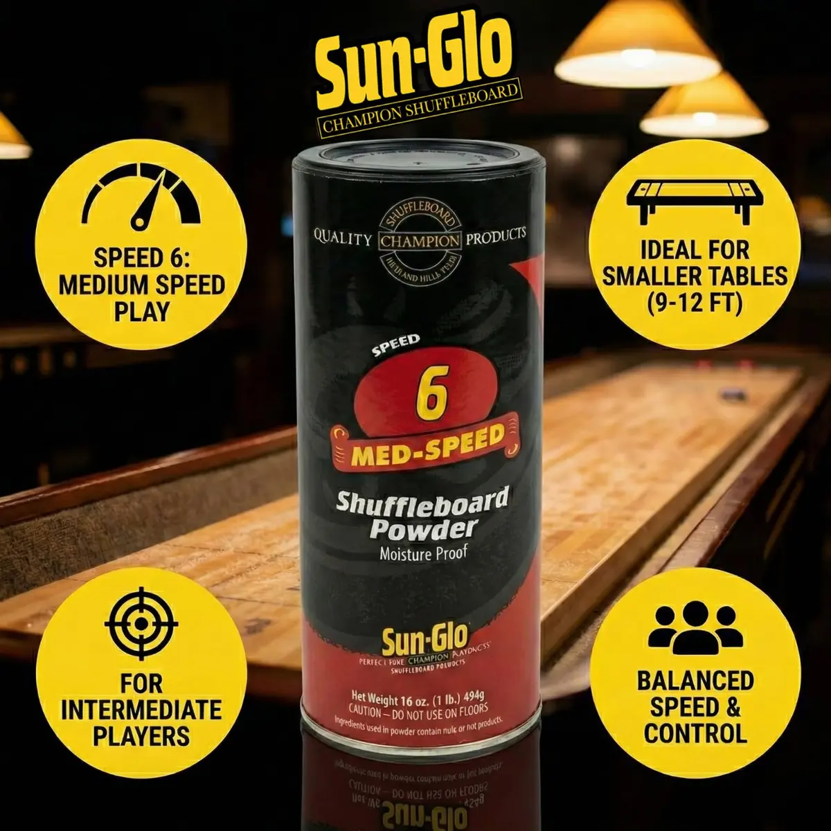 Sun-Glo Shuffleboard Maintenance Bundle: Speed 6 Medium Speed Powder Wax (16 oz) & Silicone Spray (12 oz) | Complete Care Kit for Small Tables - view 2