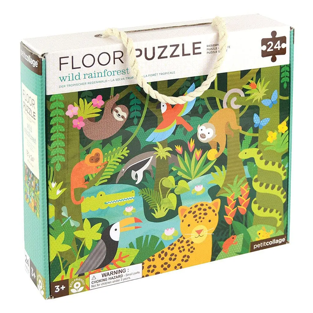 Petit Collage Floor Puzzle Wild Rainforest 24-Pieces | Bright, Eco-Friendly Kids Puzzle - main product image