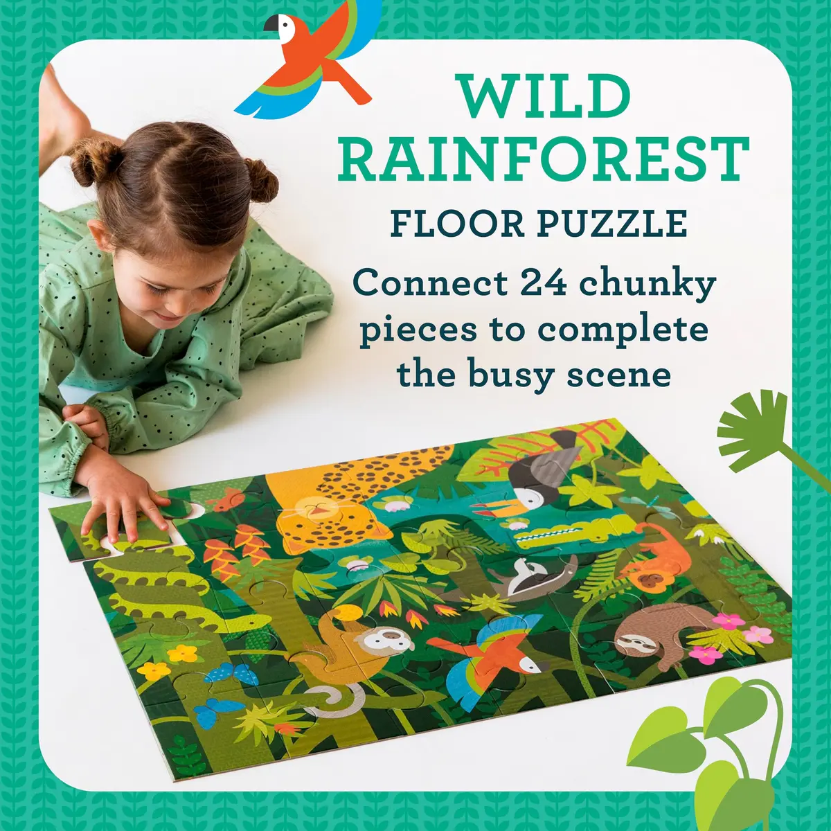 Petit Collage Floor Puzzle Wild Rainforest 24-Pieces | Bright, Eco-Friendly Kids Puzzle - view 2