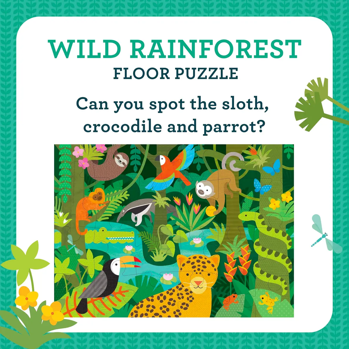 Petit Collage Floor Puzzle Wild Rainforest 24-Pieces | Bright, Eco-Friendly Kids Puzzle - view 3