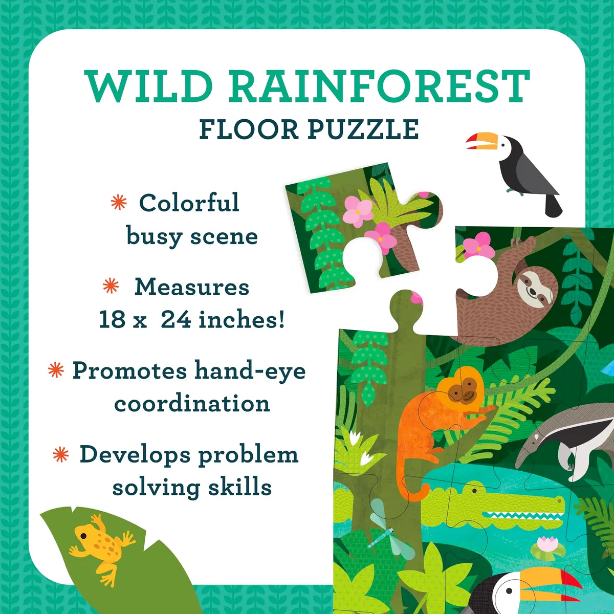 Petit Collage Floor Puzzle Wild Rainforest 24-Pieces | Bright, Eco-Friendly Kids Puzzle - view 4