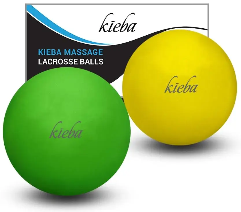 Kieba Massage Lacrosse Balls for Myofascial Release, Trigger Point Therapy, Muscle Knots, and Yoga Therapy. Set of 2 Firm Balls (Green and Yellow) | Effective Muscle Knot Relief - main product image