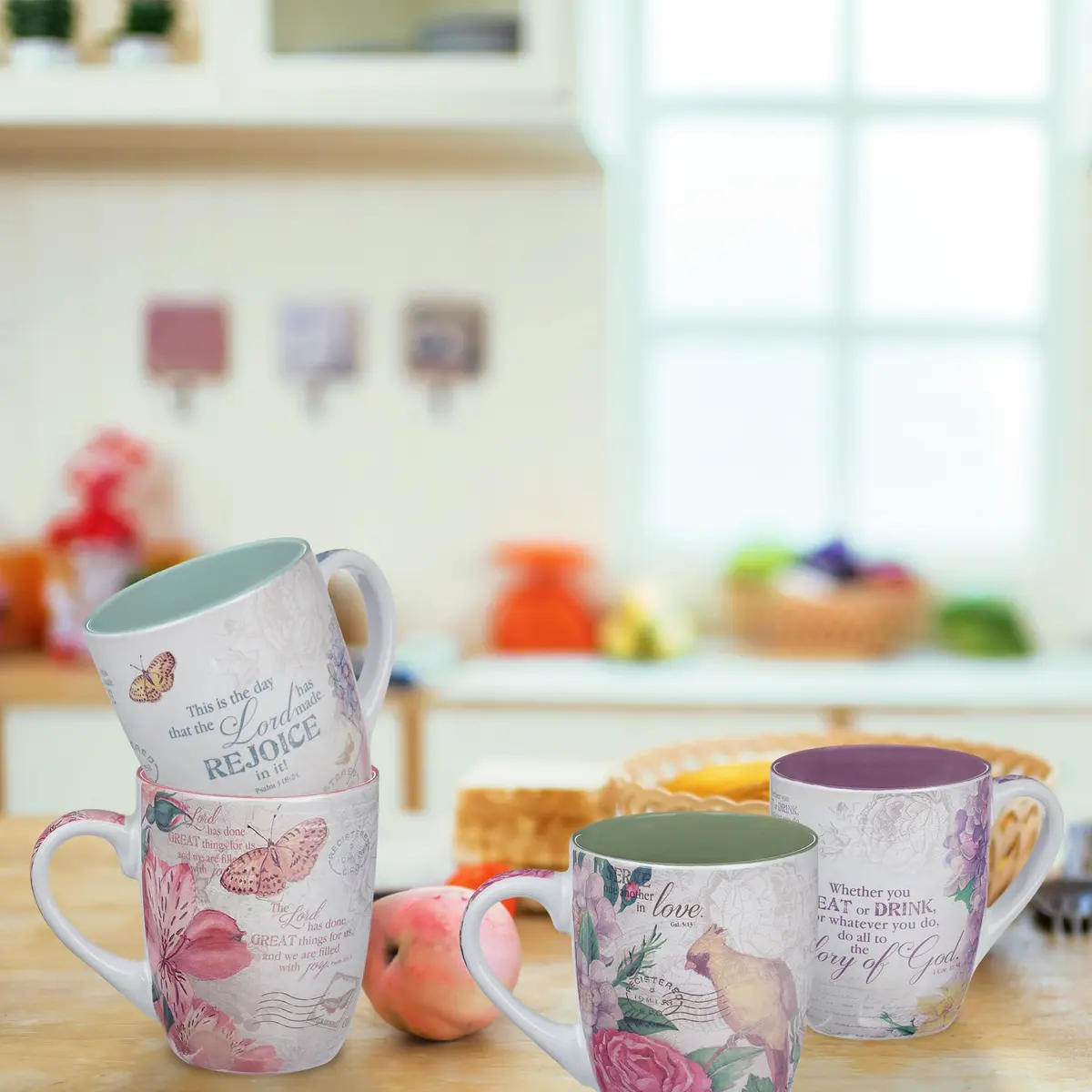 Christian Art Gifts Ceramic Coffee/Tea Mug Set for Women, Multicolor | Scripture & Floral Design, 11oz - view 2
