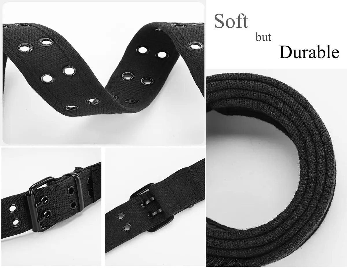Gelante Canvas Double Grommet Hole Belt Black Large | Casual & Workwear Belt for Men & Women - view 3