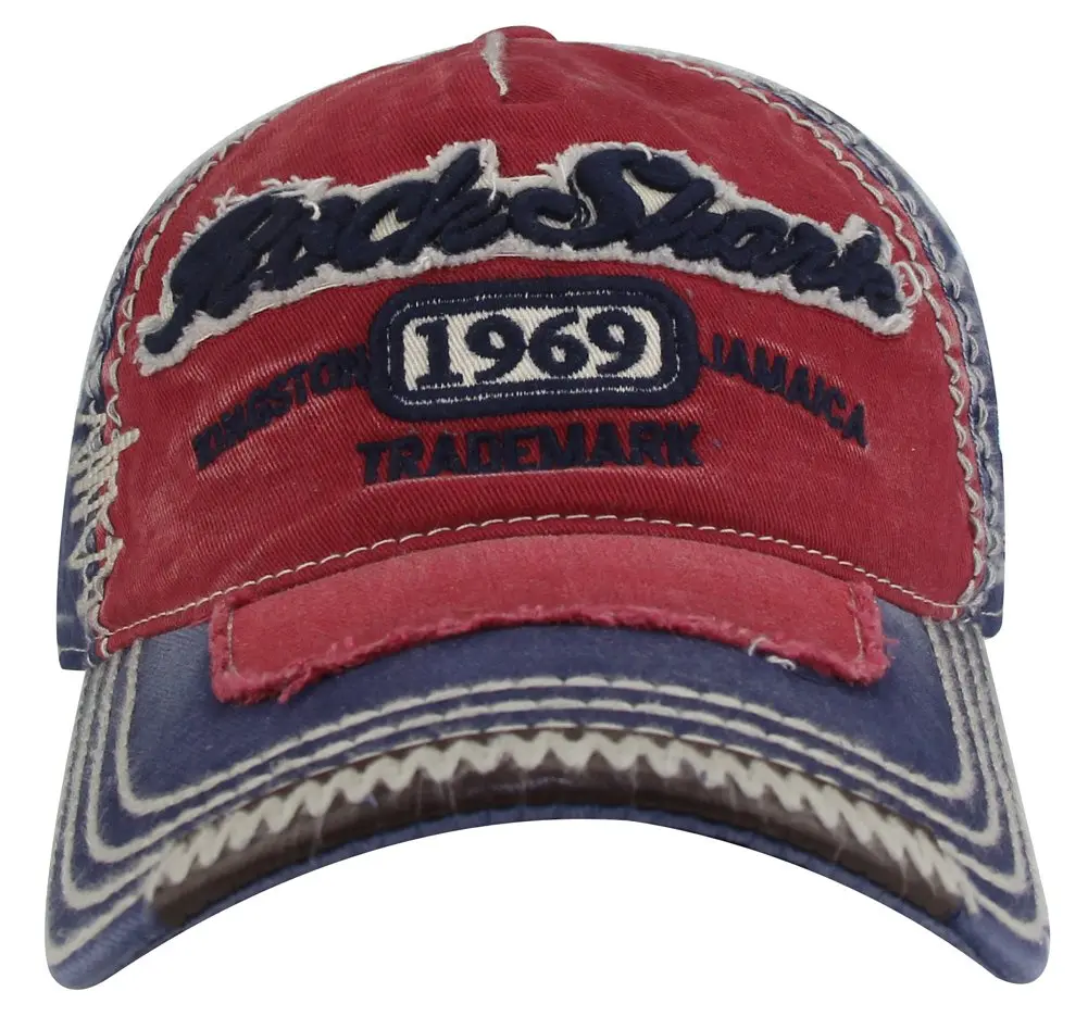 MINAKOLIFE Rock Shark Kingston 1969 Jamaica Distressed Vintage Trucker Baseball Cap Hat (Red)(Blue Shark) | Casual Sun Hat for Men & Women - main product image