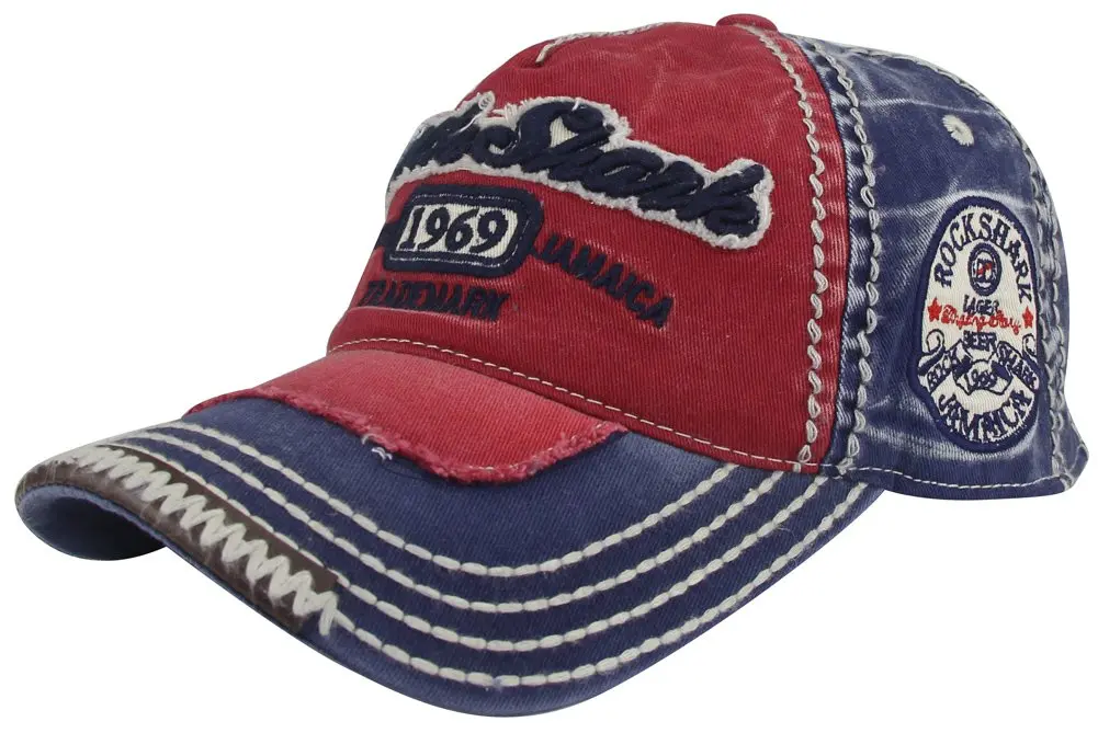 MINAKOLIFE Rock Shark Kingston 1969 Jamaica Distressed Vintage Trucker Baseball Cap Hat (Red)(Blue Shark) | Casual Sun Hat for Men & Women - view 2
