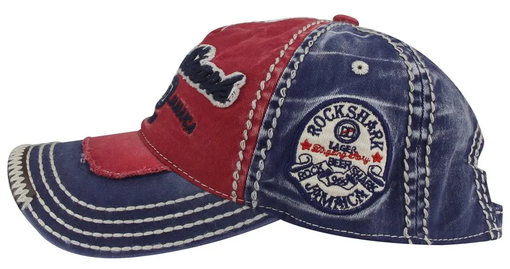 MINAKOLIFE Rock Shark Kingston 1969 Jamaica Distressed Vintage Trucker Baseball Cap Hat (Red)(Blue Shark) | Casual Sun Hat for Men & Women - view 3