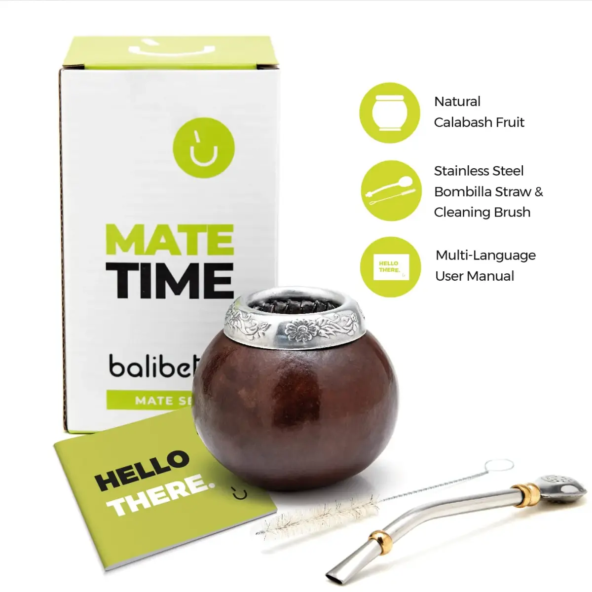 BALIBETOV Natural Yerba Mate Gourd Set 207ml (7 fl oz) | Authentic Handmade Cup from Argentina with Bombilla & Brush - view 2
