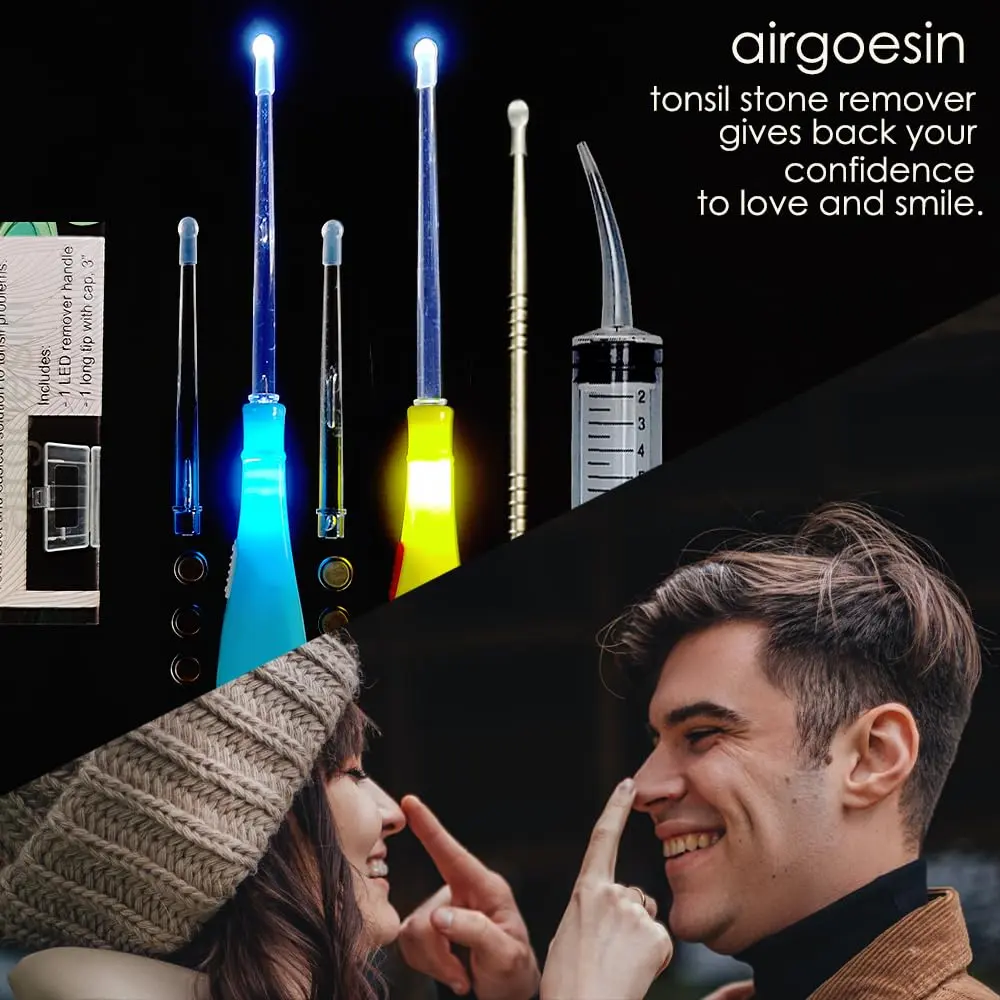 airgoesin Tonsil Stone Remover LED Kit with Irrigator & Steel Pick for Fresh Breath (17 Piece Set) - view 7