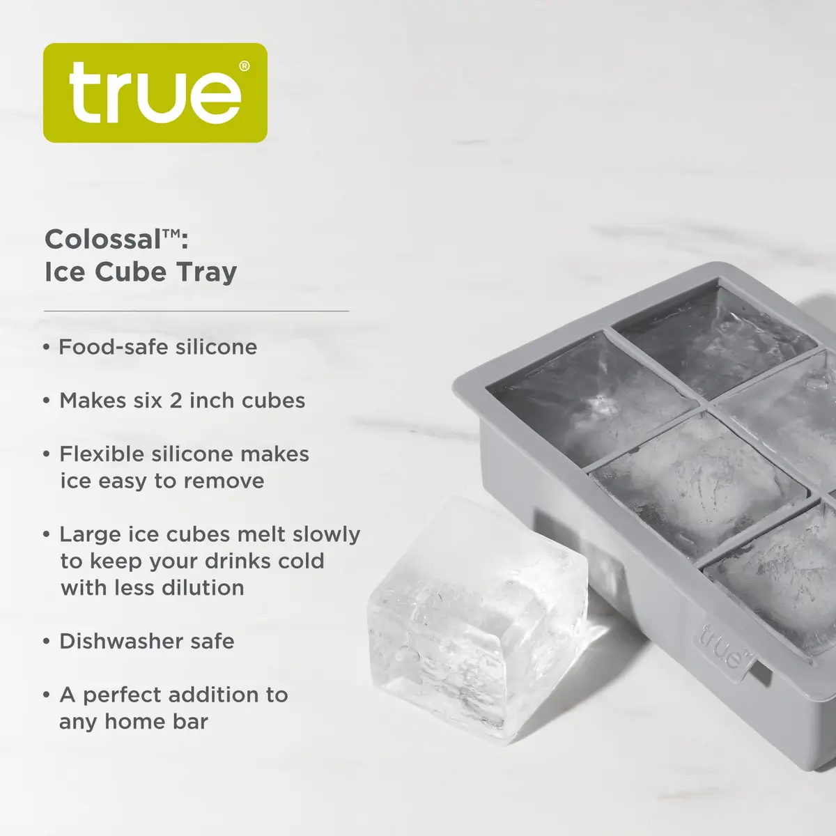TRUE Large Silicone Ice Cube Tray for 2 Inch Cubes | Easy Release, Perfect for Whiskey & Cocktails - view 2