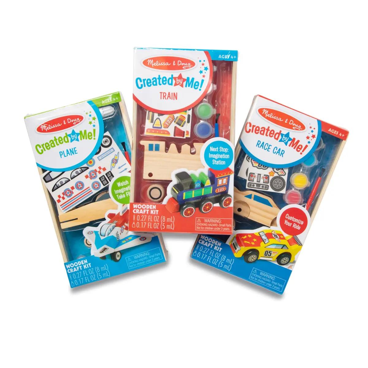 Melissa & Doug Decorate-Your-Own Wooden Craft Kits Set - Plane, Train, and Race Car | Creative, Screen-Free Fun for Kids - main product image
