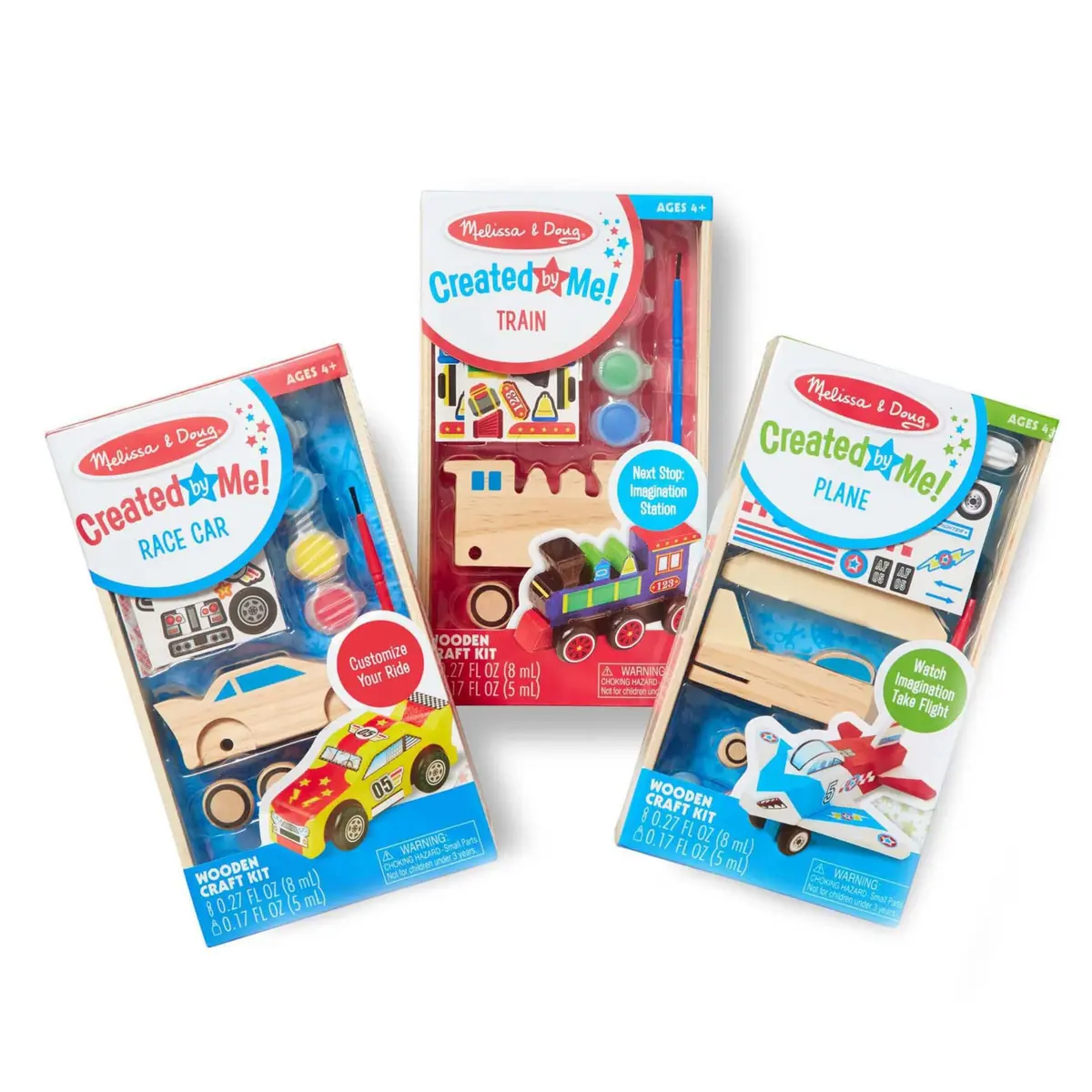 Melissa & Doug Decorate-Your-Own Wooden Craft Kits Set - Plane, Train, and Race Car | Creative, Screen-Free Fun for Kids - view 4