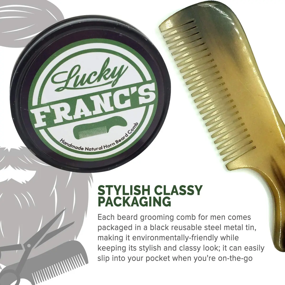 Lucky Franc's Handmade Ox Horn Fine Tooth Comb for Men | Static-Free Pocket Size Gift - view 5