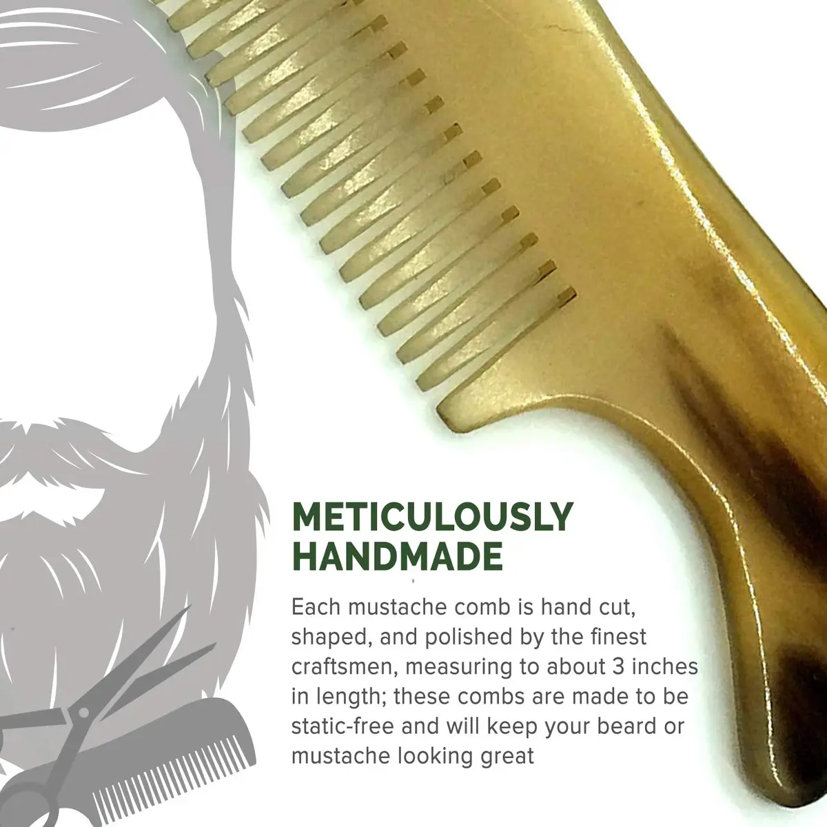 Lucky Franc's Handmade Ox Horn Fine Tooth Comb for Men | Static-Free Pocket Size Gift - view 3