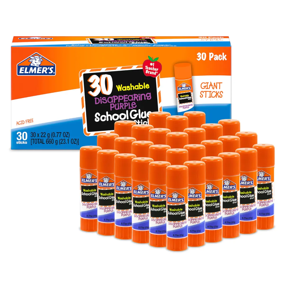 Elmer's Disappearing Purple School Glue Sticks, Washable, 22 Grams, 30 Count | #1 Teacher Brand - main product image