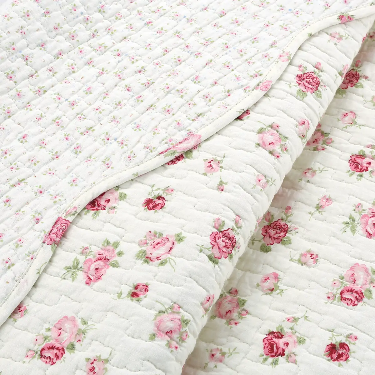 Cozy Line Home Fashions Pink Rose Garden Floral 100% Cotton Reversible Coverlet Bedspread Quilt Bedding Set (Ivory Rose, King) - view 3