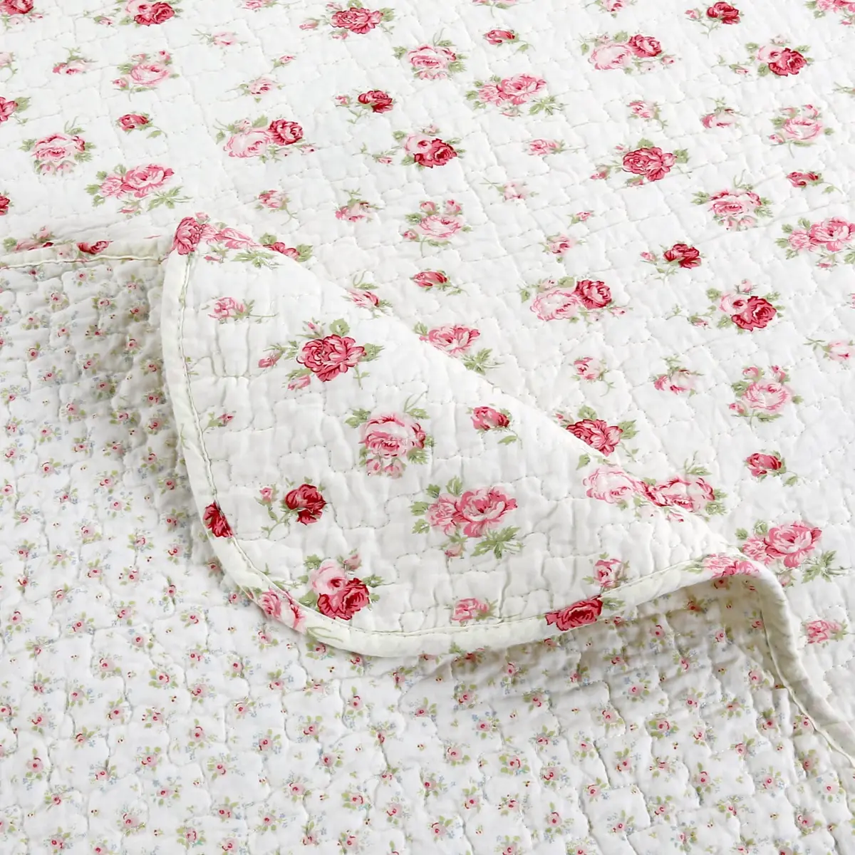 Cozy Line Home Fashions Pink Rose Garden Floral 100% Cotton Reversible Coverlet Bedspread Quilt Bedding Set (Ivory Rose, King) - view 4