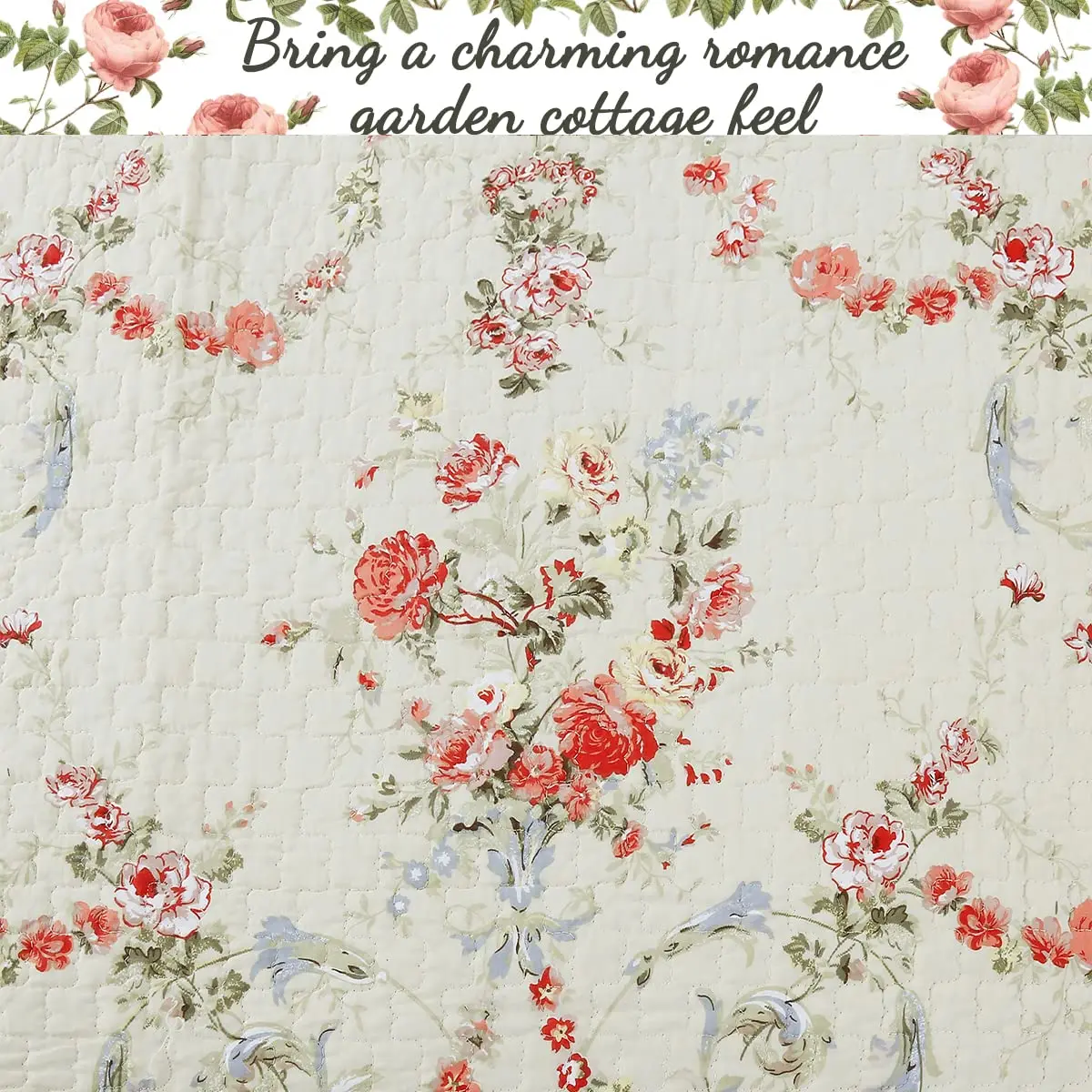 Cozy Line Home Fashions Khaki Cream Yellow Floral Blooming 100% Cotton Reversible Quilt Bedding Set Coverlet Bedspread Twin - view 6