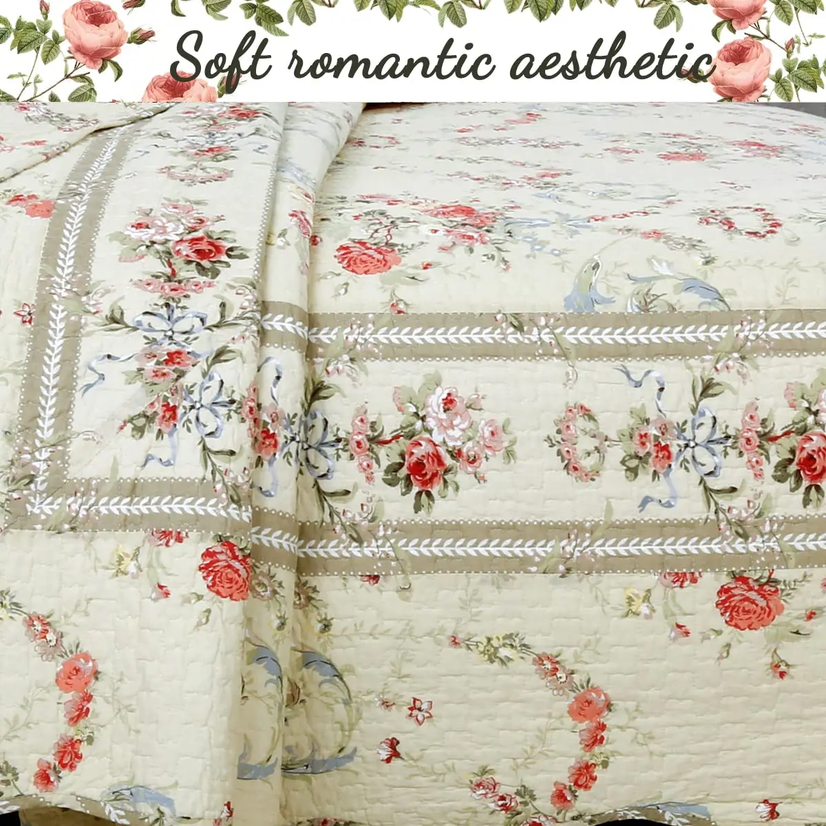 Cozy Line Home Fashions Khaki Cream Yellow Floral Blooming 100% Cotton Reversible Quilt Bedding Set Coverlet Bedspread Twin - view 3