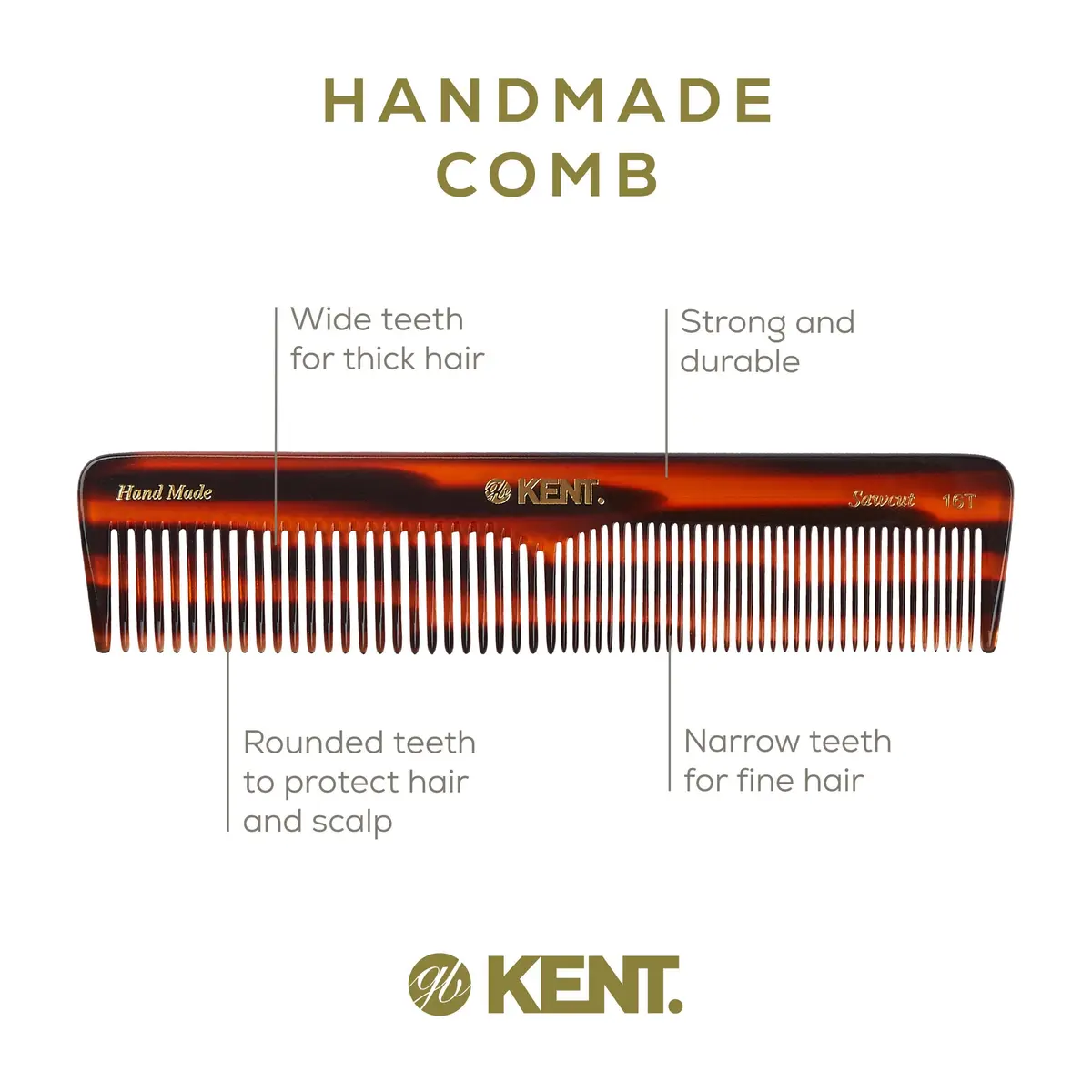 Kent 16T Tortoise Shell Handmade Dressing Comb 18.3 cm (7.2 Inch) 3-Pack | Detangles Thick, Curly, Wavy Hair - view 4