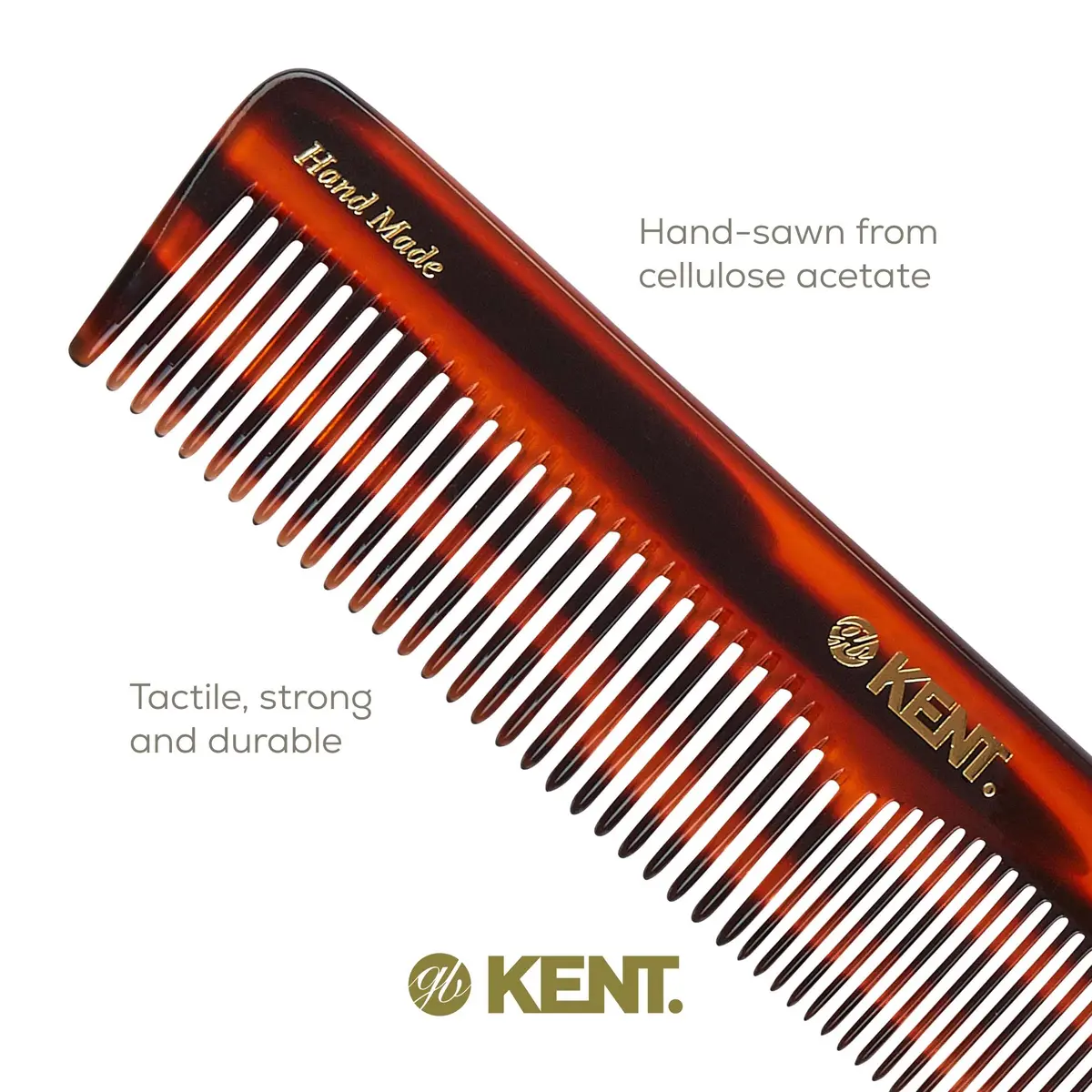 Kent 16T Tortoise Double Tooth Comb 7.2 Inch (18.3 cm) | Handmade Cellulose Acetate Detangler for All Hair Types - view 5