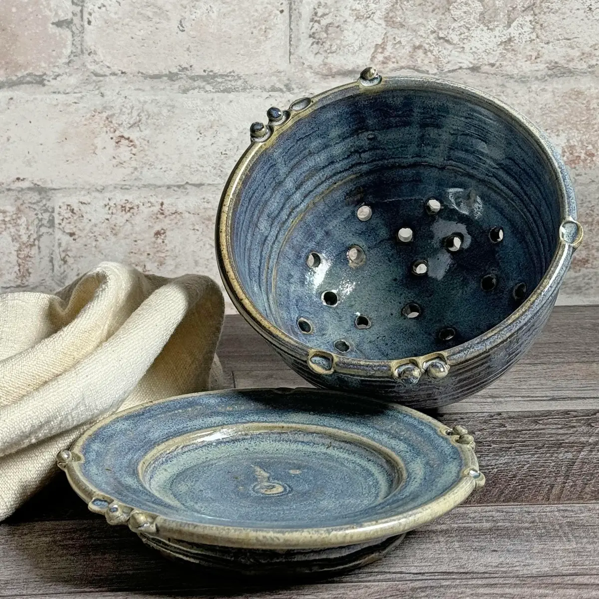 Anthony Stoneware Berry Bowl Set 2-piece French Blue | Handmade, Food-Safe Artisan Pottery - view 5