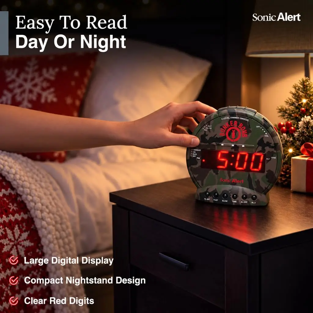 Sonic Alert Sonic Bomb Dual Alarm Clock with Bed Shaker Camouflage | Heavy Sleepers Wake with a Shake - view 7