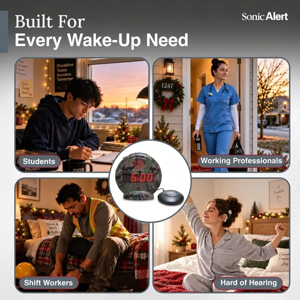 Sonic Alert Sonic Bomb Dual Alarm Clock with Bed Shaker Camouflage | Heavy Sleepers Wake with a Shake - view 8