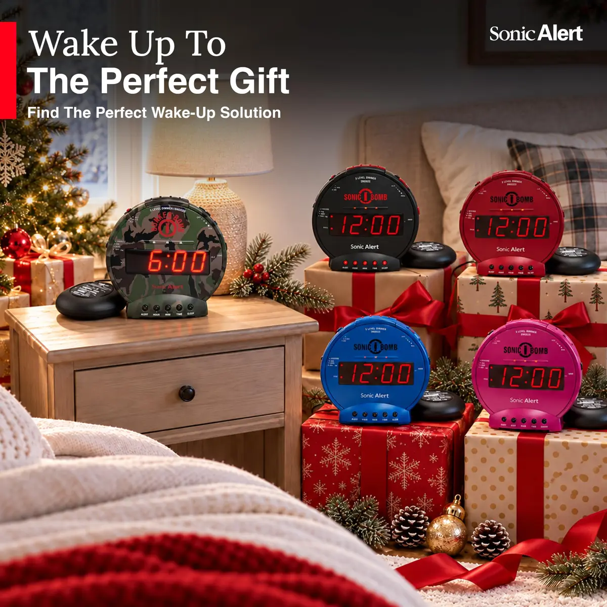 Sonic Alert Sonic Bomb Dual Alarm Clock with Bed Shaker Camouflage | Heavy Sleepers Wake with a Shake - view 2