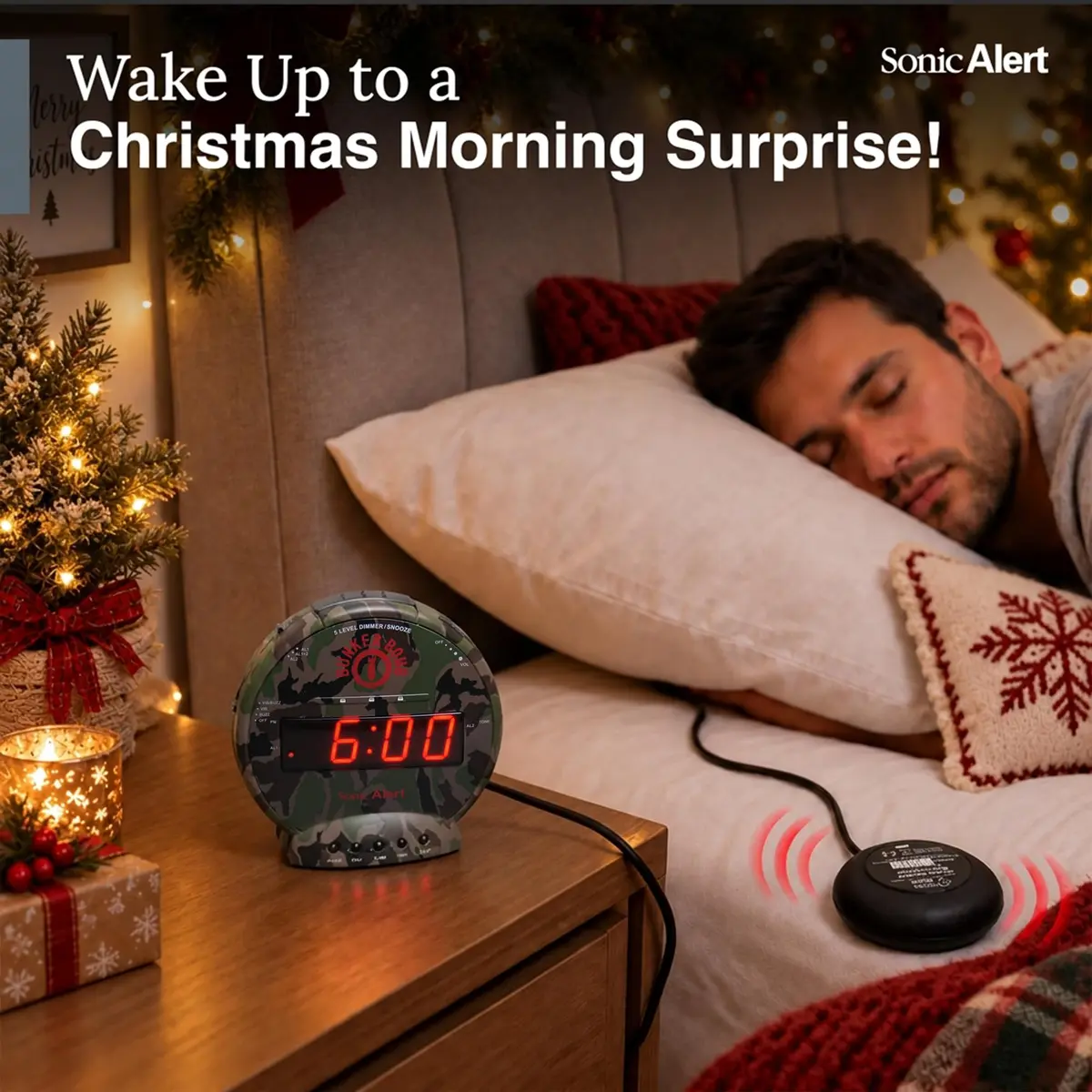 Sonic Alert Sonic Bomb Dual Alarm Clock with Bed Shaker Camouflage | Heavy Sleepers Wake with a Shake - view 3