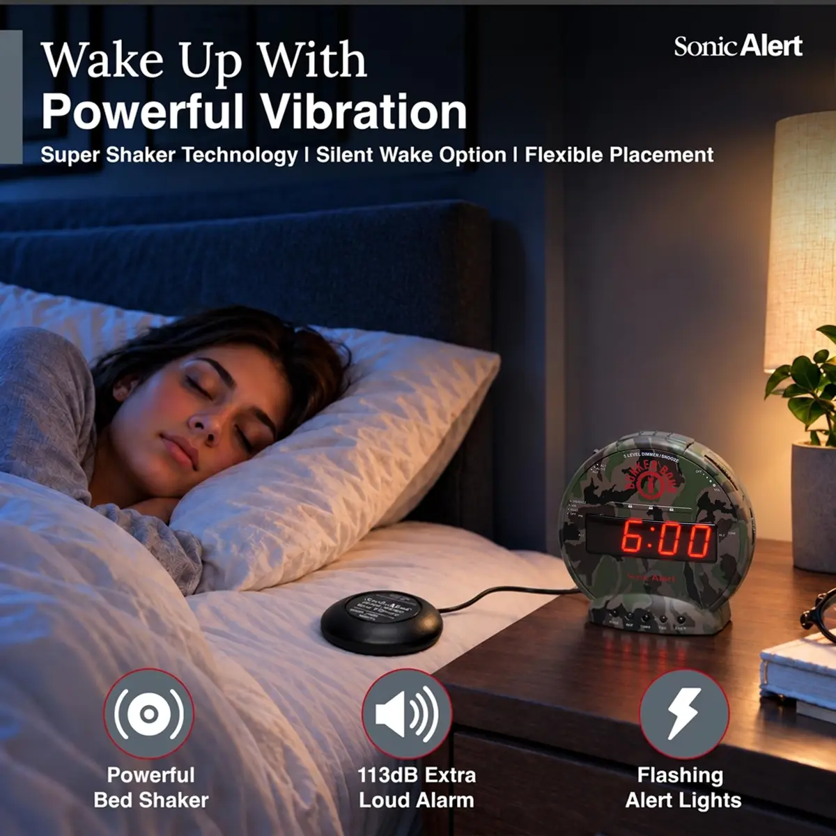 Sonic Alert Sonic Bomb Dual Alarm Clock with Bed Shaker Camouflage | Heavy Sleepers Wake with a Shake - view 4