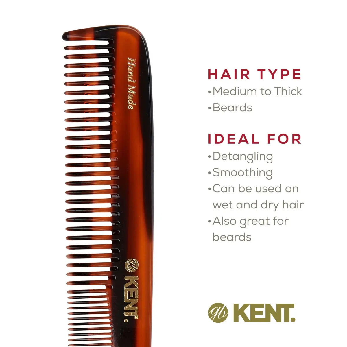 Kent 9T Tortoise Fine and Wide Tooth Comb 3 Pack | Handmade Cellulose Acetate Detangler for Wet and Dry Hair - view 6