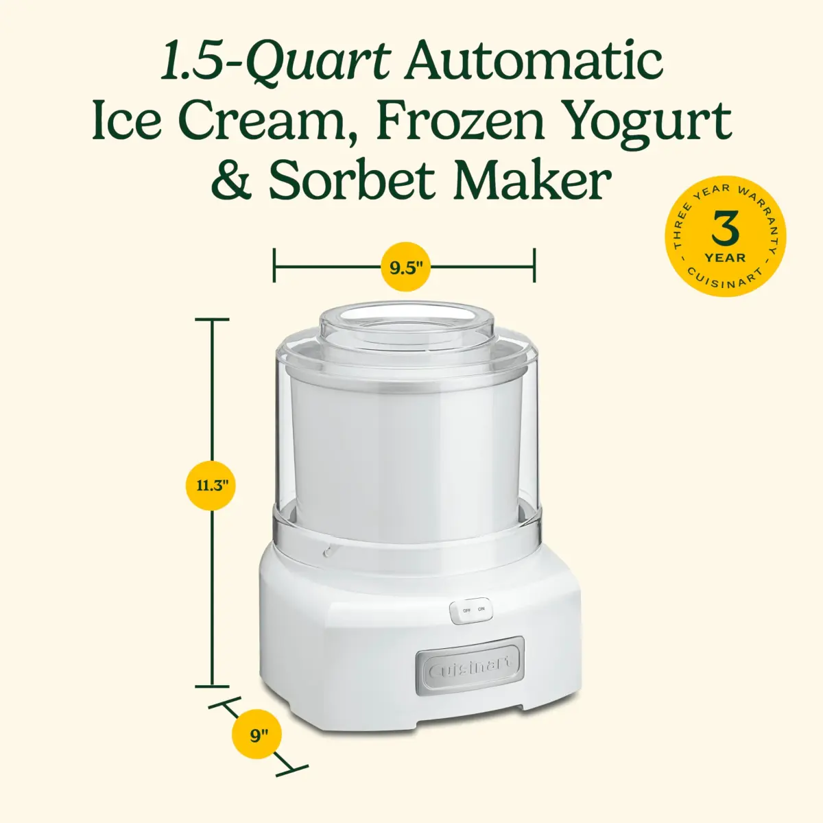 Cuisinart Automatic Frozen Yogurt-Ice Cream & Sorbet Maker 1.5 Quart (1.42 L) Pink | Makes Treats in 20 Minutes - view 3