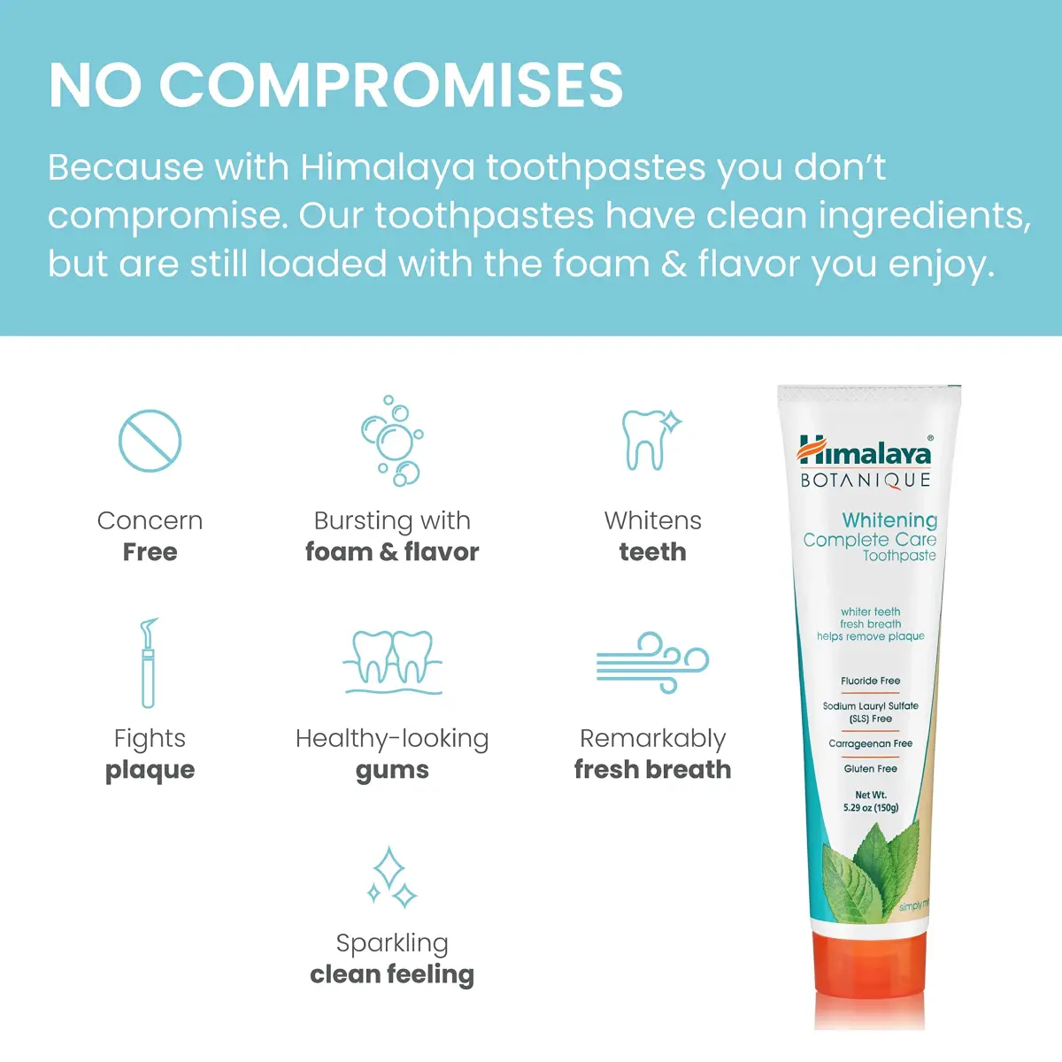 Himalaya Botanique Whitening Complete Care Toothpaste Mint 156g (5.29 oz) | Fluoride-Free Ayurvedic Formula - view 4