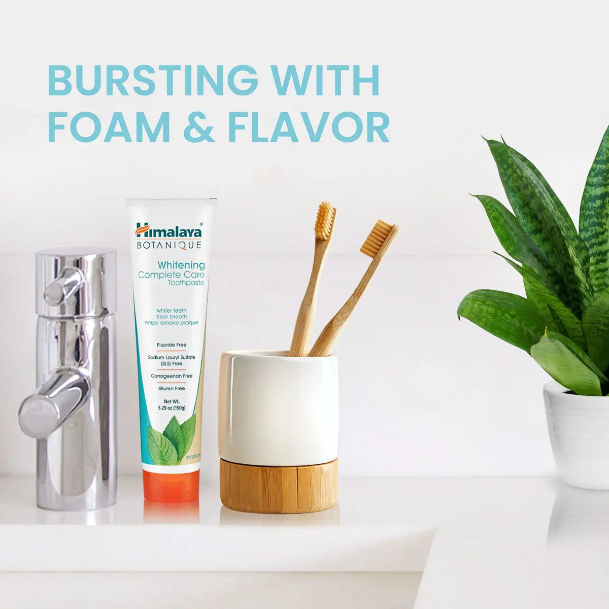 Himalaya Botanique Whitening Complete Care Toothpaste Mint 156g (5.29 oz) | Fluoride-Free Ayurvedic Formula - view 3