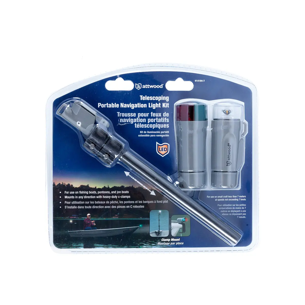 attwood Portable Navigation LED Light Kit, Marine Gray, Clamp-On Red/Green Bow and White Stern, 14194-7 | Rugged Marine Lighting for Small Boats - view 8