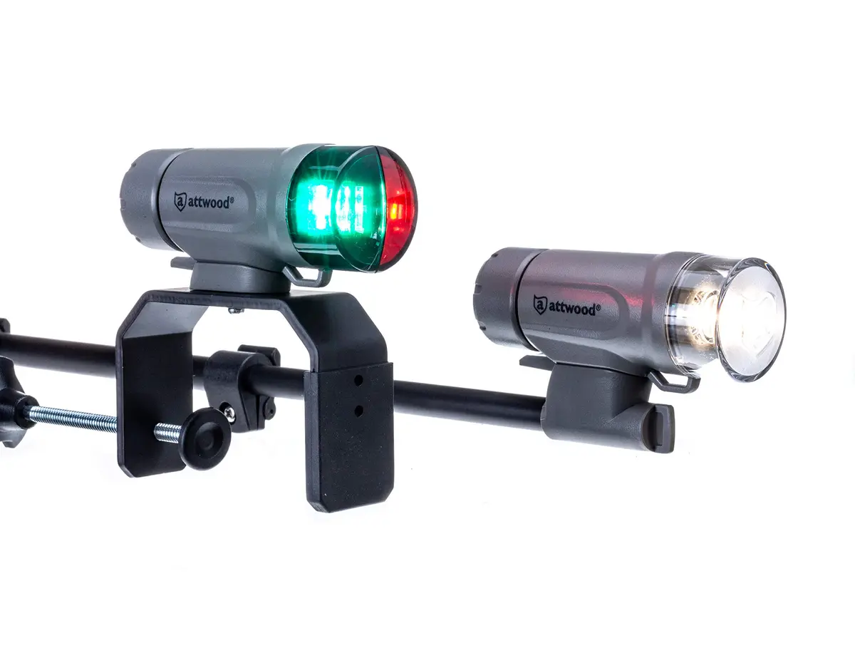 attwood Portable Navigation LED Light Kit, Marine Gray, Clamp-On Red/Green Bow and White Stern, 14194-7 | Rugged Marine Lighting for Small Boats - view 2