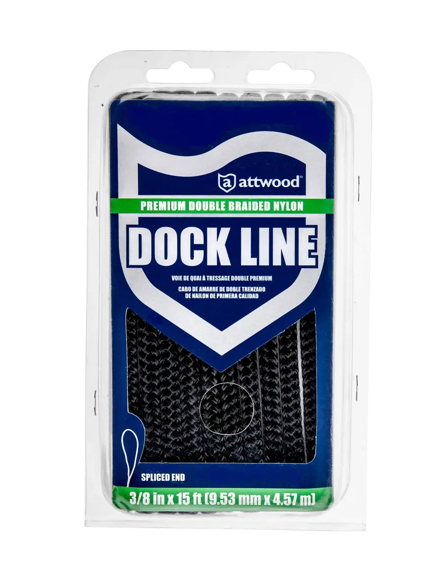 attwood Premium Double Braided Nylon Dock Line 3/8 inch x 15 ft | UV-Resistant, Black - view 6