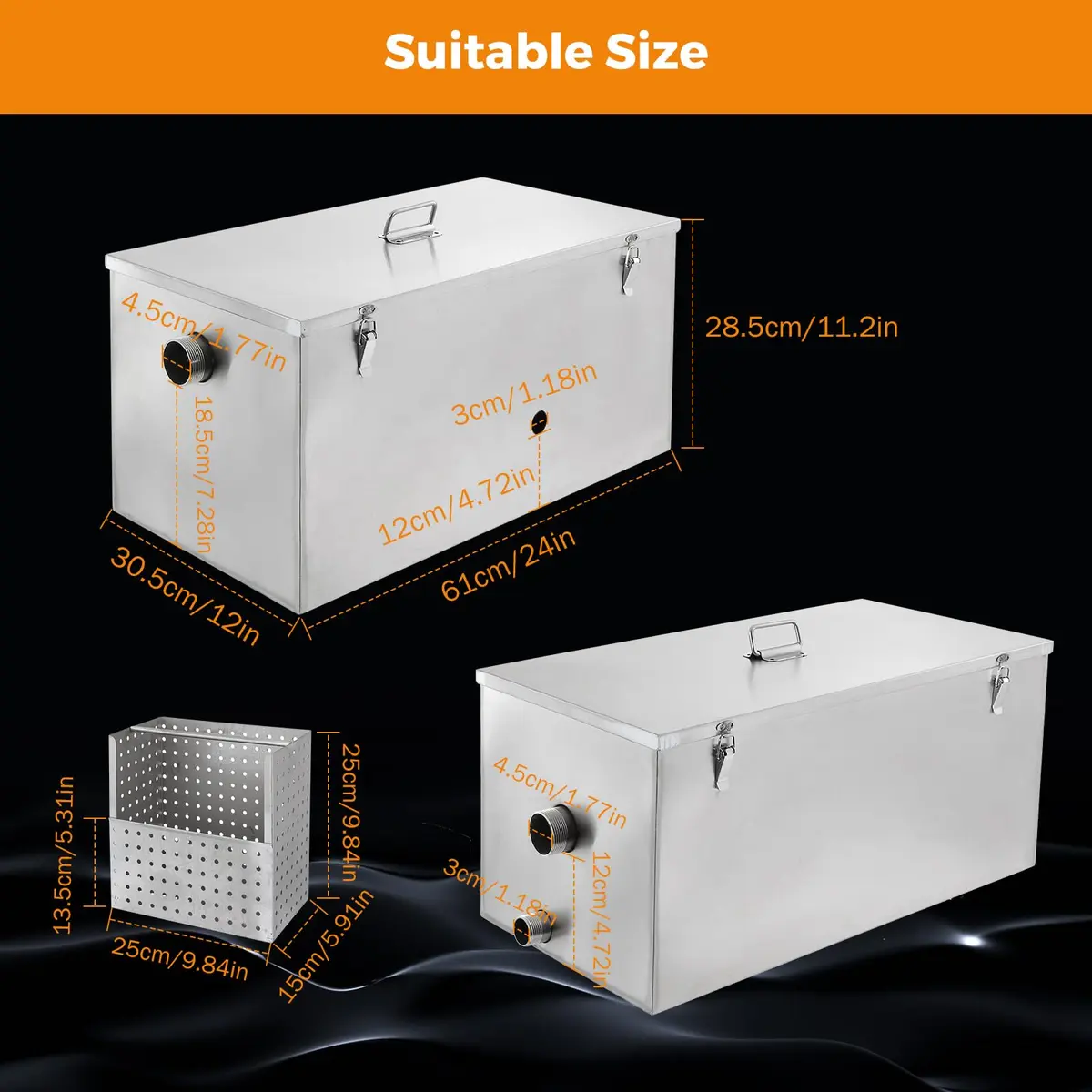 BEAMNOVA Commercial Grease Trap 25lbs Stainless Steel Interceptor 25L (13 GPM) | Restaurant Kitchen Plumbing - view 6
