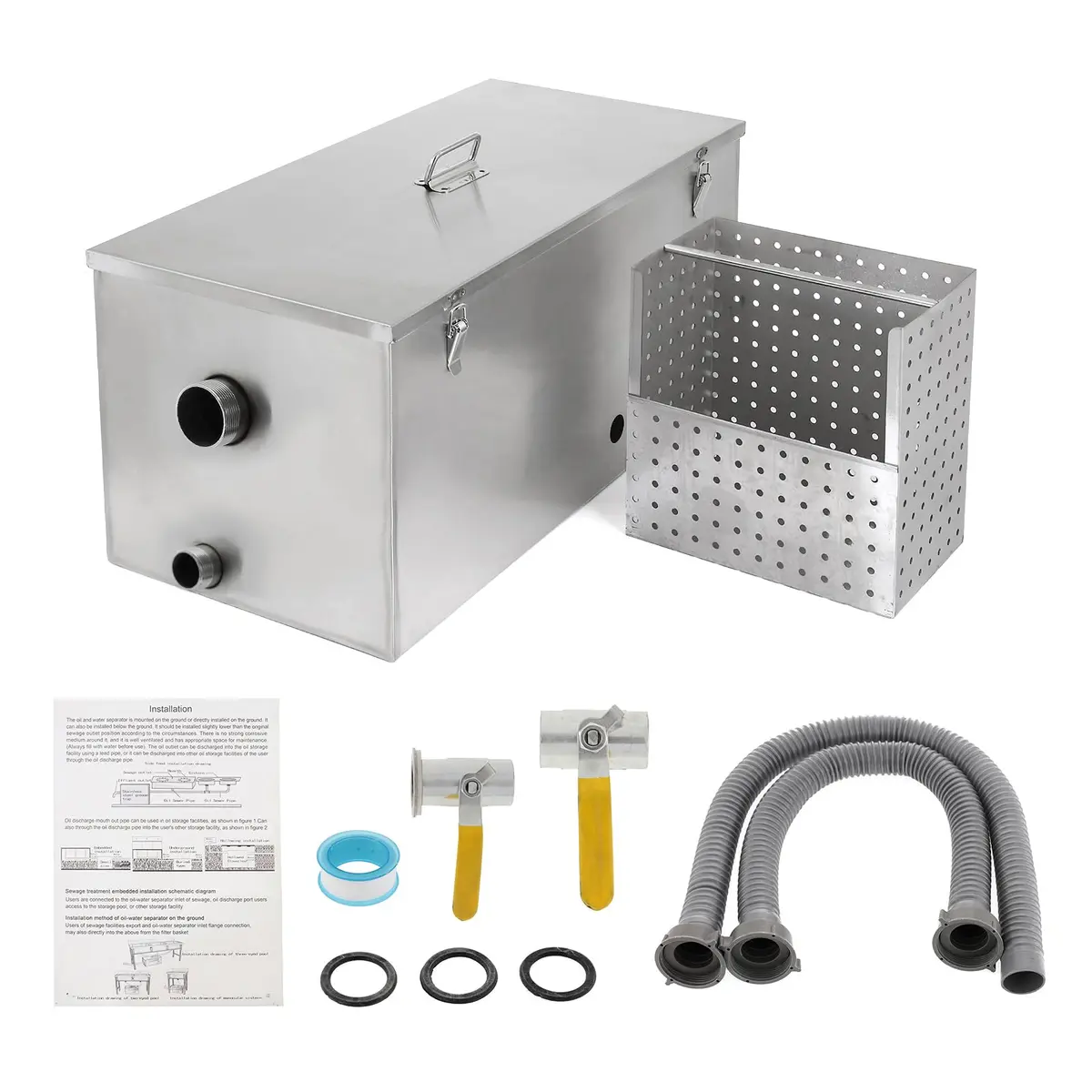 BEAMNOVA Commercial Grease Trap 25lbs Stainless Steel Interceptor 25L (13 GPM) | Restaurant Kitchen Plumbing - main product image