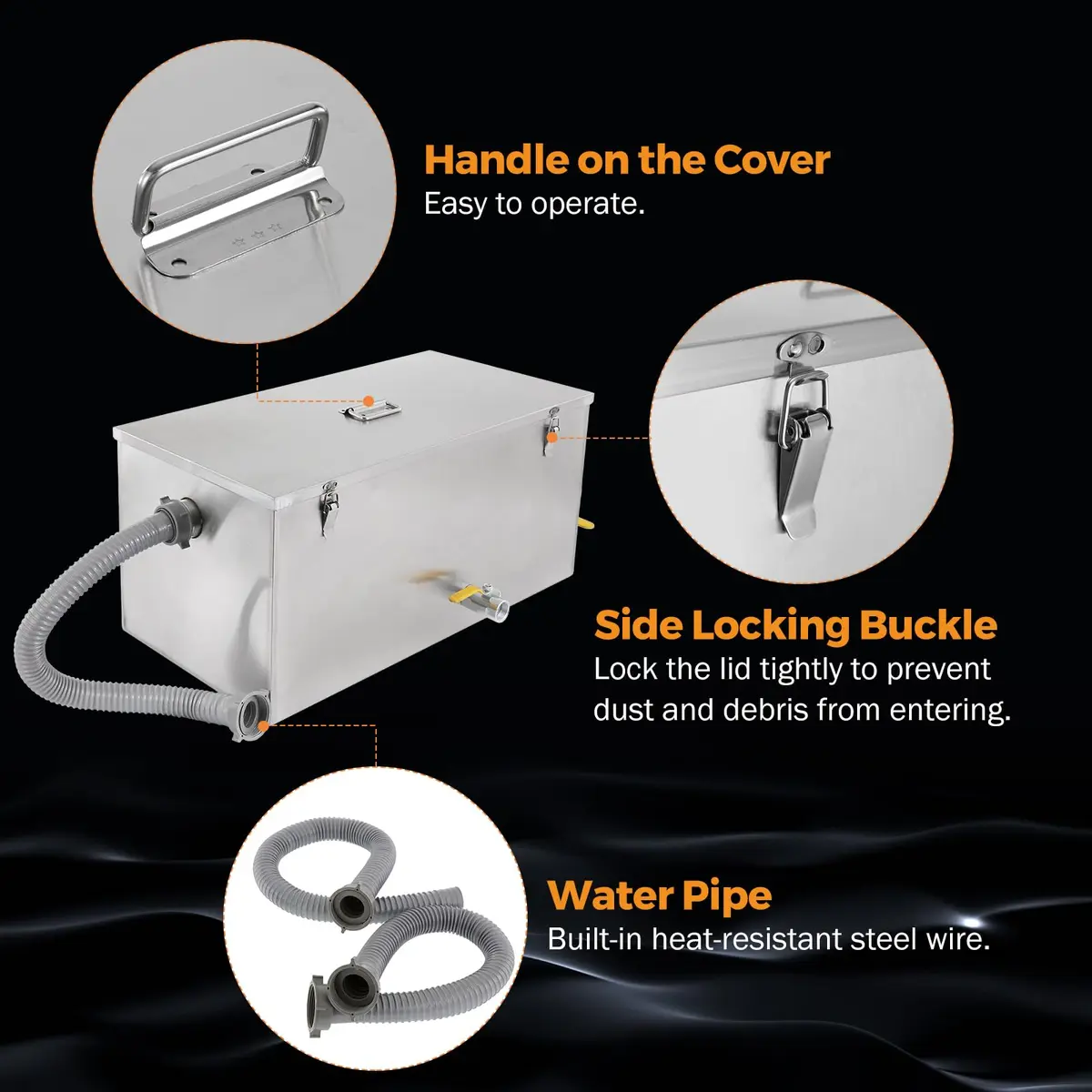 BEAMNOVA Commercial Grease Trap 25lbs Stainless Steel Interceptor 25L (13 GPM) | Restaurant Kitchen Plumbing - view 8