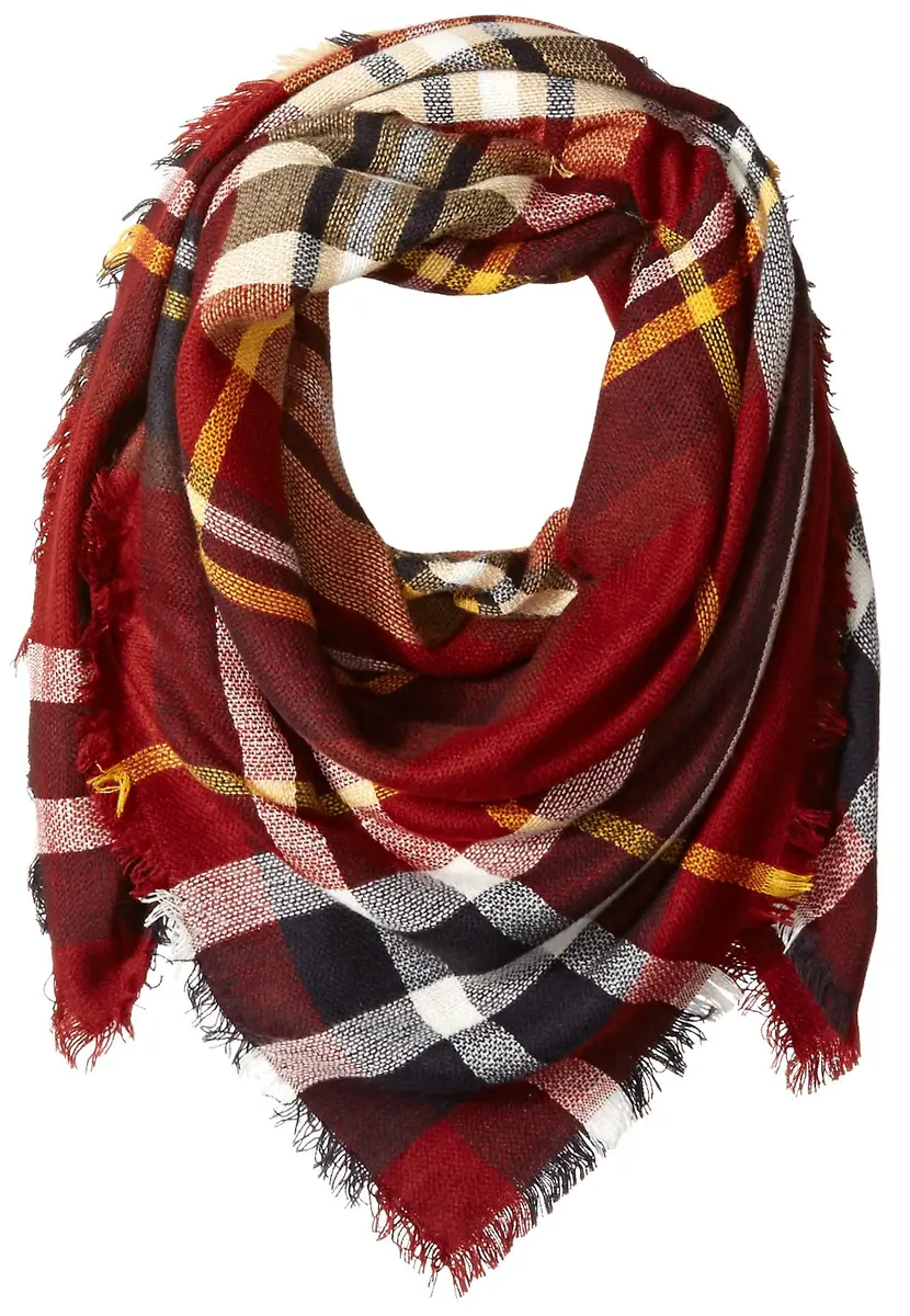 LF FIRDIENZE Oversized Square Plaid Scarf in Red | Versatile Wrap for Women - main product image